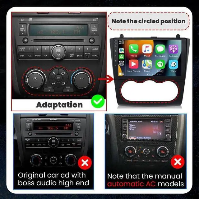 Alt view image 2 of 7 - 5G WiFi Double Din Car Radio for Nissan Altima 2008-2012 Head Unit, 4 Core 9 Inch Android 15 Touch Screen Car Stereo with Wireless Carplay Android Bluetooth Backup Camera WiFi FM Mirror Link 4+64G