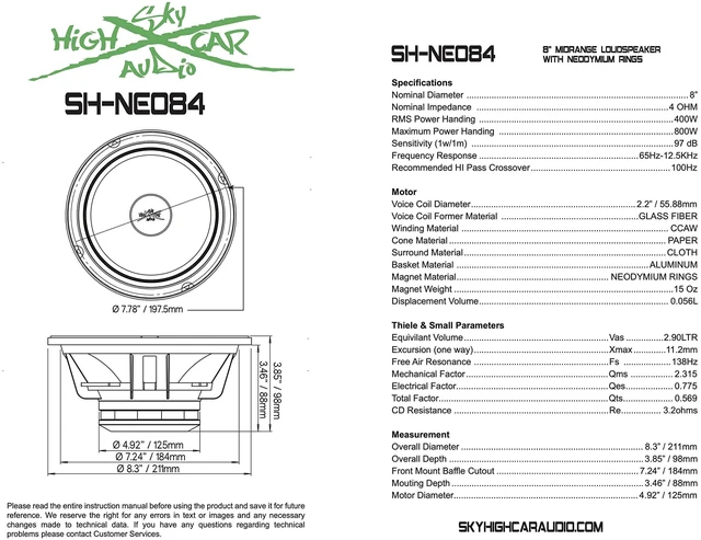 Alt view image 5 of 6 - SHCA NEO84 8" Neo Midrange Midbass Speaker 800 Watts 4 ohm (Single)
