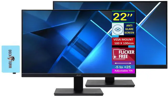 Main image of Vero V227Q H 22" FHD FreeSync Monitor (2 Pack) | 4ms Response Time, Flicker Free, Anti Glare, VESA Mount (100mm), HDMI & Dockztorm USB Port Expander, Black