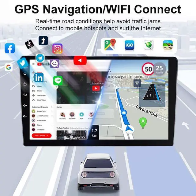Alt view image 4 of 6 - Car Stereo Radio Android 14 Compatible for Hyundai Sonata 2011-2015 9.7 inch Double Din Wireless Carplay and Android Auto Car Navigation Player GPS/FM Navi BT AHD Camera+Microphone (4+64G)