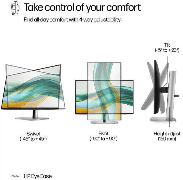 Alt view image 7 of 7 - Series 5 Pro 524pf 24" FHD IPS Monitor Adjustable Height, Swivel, Pivot | 100 Hz 350 Nits, 5ms, Anti-Glare, Flicker Free, VESA Mount (100mm), & Dockztorm USB Port Expander | Black/Silver