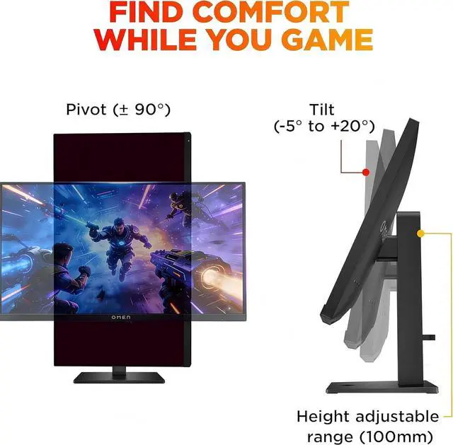 Alt view image 7 of 7 - HP OMEN 27 Inch QHD (2560 x 1440) Gaming Monitor, 180Hz Refresh Rate, 1ms Response Time, AMD FreeSync, IPS Eye Comfort Display, Ultra-Smooth Gameplay, Low Blue Light, OMEN 27q G2