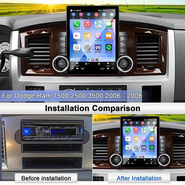 Alt view image 2 of 7 - 9.7 Inch Car Radio Stereo for Dodge Ram 1500 2500 3500 2006 2007 2008 | 9.7" Touch Screen Upgrade Head Unit with Wireless CarPlay & Android Auto Bluetooth 5.0/WiFi/GPS/SWC/FM/Backup Camera 2+32G