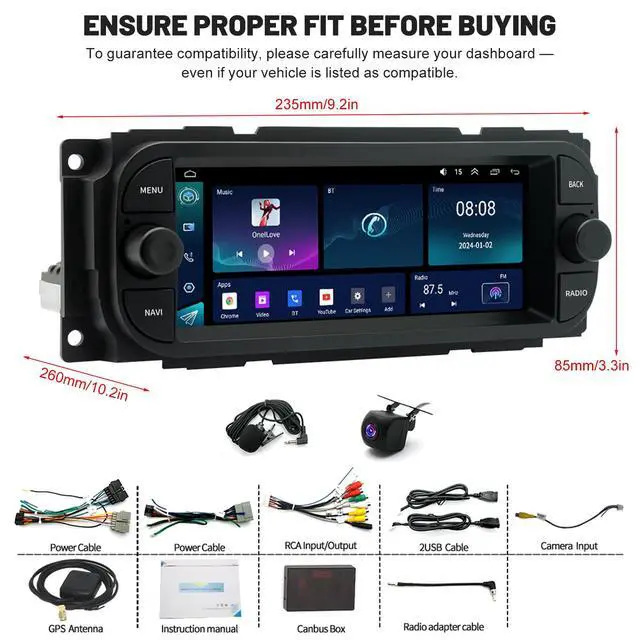 Alt view image 2 of 7 - Android 14 Car Radio for Dodge Durango 2001-2003 with Wireless CarPlay and Android Auto, 6.86 Inch IPS Touch Screen Double Din Car Stereo Head Unit w/GPS Bluetooth WiFi FM RDS SWC Backup Camera, 2+32G