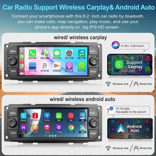 Alt view image 4 of 7 - Car Stereo Radio Upgrade for Dodge Viper 2003-2009 Android 14 Stereo | Replacement 6.86" Touch Screen Double Din Head Unit GPS Navi Support CarPlay/Android Auto Bluetooth WiFi FM SWC Backup Camera