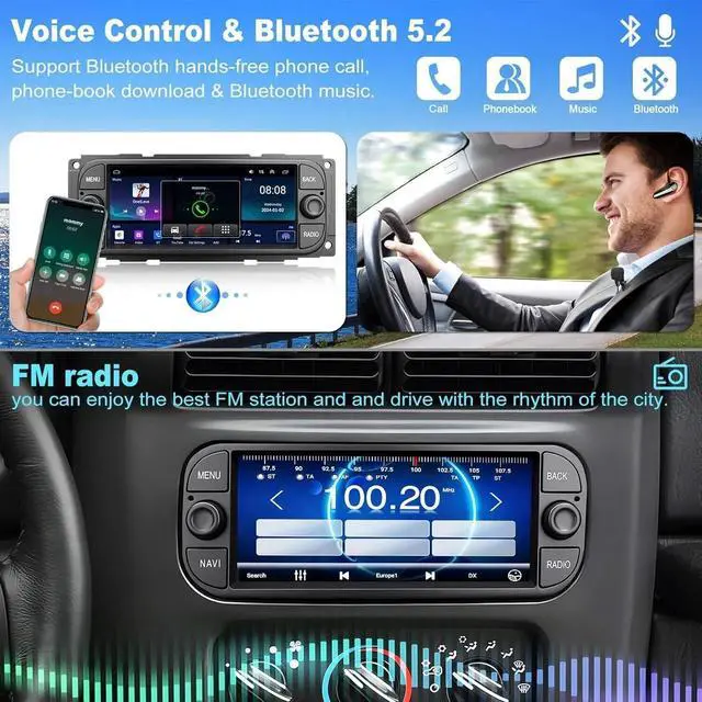 Alt view image 7 of 7 - Car Stereo Radio Upgrade for Dodge Viper 2003-2009 Android 14 Stereo | Replacement 6.86" Touch Screen Double Din Head Unit GPS Navi Support CarPlay/Android Auto Bluetooth WiFi FM SWC Backup Camera