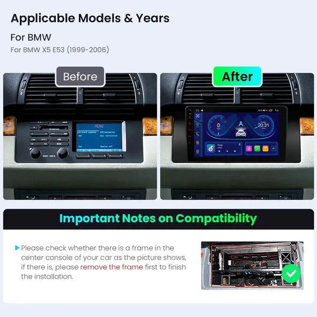 Alt view image 3 of 7 - Android 14 Car Stereo for BMW X5 E53 1999-2006, 9 Inch Touch Screen Car Radio GPS Navigation Bluetooth Built-in DSP Head Unit Wireless CarPlay Android Auto (4+64GB)