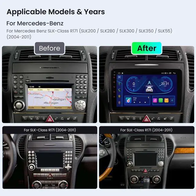 Alt view image 2 of 6 - Android 14 Car Stereo for Mercedes Benz SLK Class R171 2004-2011, 9 Inch IPS Touch Screen Car Radio GPS Navigation Bluetooth Built-in DSP Head Unit Wireless CarPlay Android Auto (4+64GB)