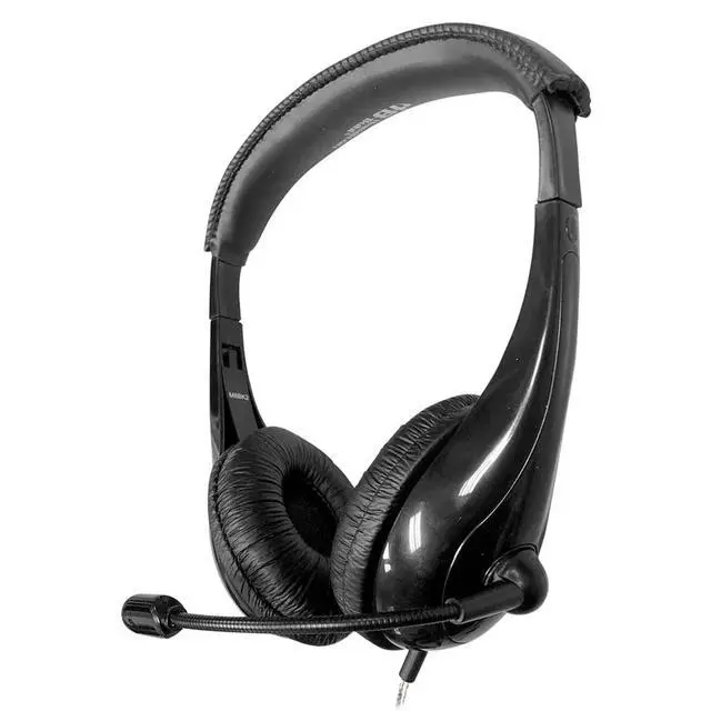 Alt view image 2 of 5 - Motiv8 MidSized Multimedia Headset InLine Volume Control, Steel Gooseneck Microphone, 3.5mm SlimBarrel Plug, Leatherette Cushions, DuraCord Black Classroom Headset (10 Pack)