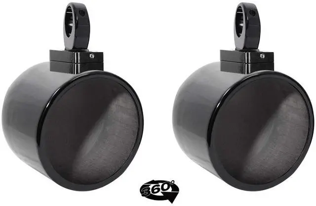 Main image of MAC90B 8" Black Wakeboard Speaker Pod Pair with MAC360B Clamps | 6061 Aluminum, 360 Degree Swivel, Waterproof, Internally Wired, Fits 2" to 2.5" Tower Poles, Surface Mount, Marine, 4-Items