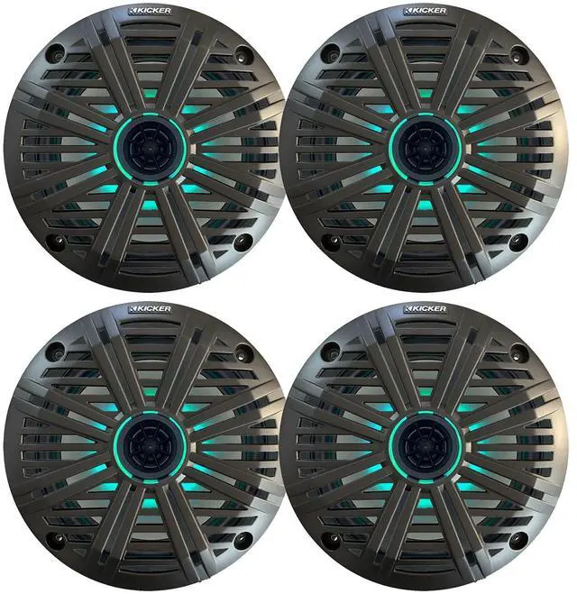 Main image of 6.5" 195 Watt Peak Power Marine OEM Replacement RGB Multicolor LED Boat Audio Speakers (Qty 4) with Charcoal Salt Water Grilles