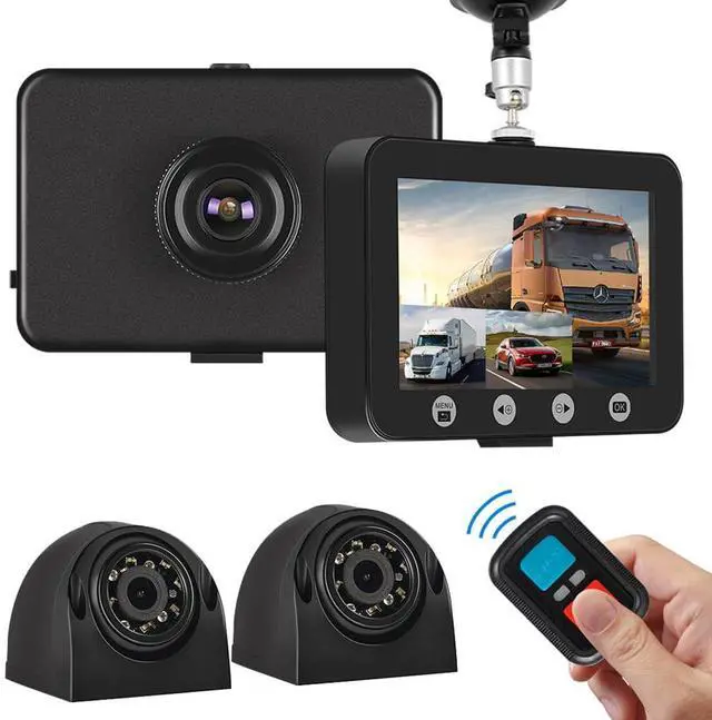 Main image of T4.5 3 Channel Dash Cam with 4.5" Monitor, Waterproof Backup Camera - 1080P Front & IR Night Vision Rear/Side Cameras for Semi Truck RV Trailer Van Bus - Parking Mode, Free App, Loop Recording