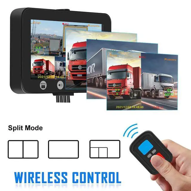 Alt view image 4 of 7 - T4.5 3 Channel Dash Cam with 4.5" Monitor, Waterproof Backup Camera - 1080P Front & IR Night Vision Rear/Side Cameras for Semi Truck RV Trailer Van Bus - Parking Mode, Free App, Loop Recording