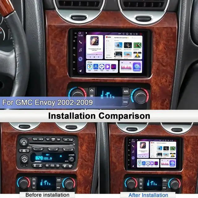 Alt view image 2 of 7 - 2+64G 7" Touch Screen Car Radio for GMC Envoy 2002-2009 2 Din Car Stereo | Android 14 Car Radio Wireless Carplay&Android Auto, 7" Touch Screen Head Unit Bluetooth GPS WiFi FM Mirror Link Backup Camera