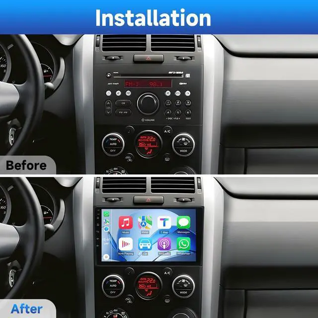 Alt view image 2 of 6 - 4G+64G - Double Din Car Stereo Radio for Suzuki Grand Vitara 2005-2015 | 9" IPS Touchscreen Head Unit Car Audio Receiver w/Carplay Android Auto,GPS,Bluetooth,WiFi,FM,SWC,AUX-in +AHD Backup Camera