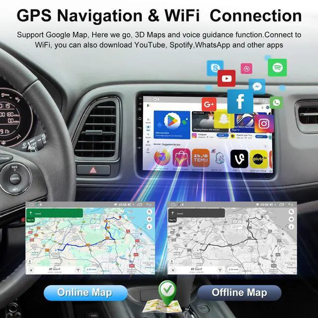 Alt view image 4 of 6 - 4G+64G - Double Din Car Stereo Radio for Suzuki Grand Vitara 2005-2015 | 9" IPS Touchscreen Head Unit Car Audio Receiver w/Carplay Android Auto,GPS,Bluetooth,WiFi,FM,SWC,AUX-in +AHD Backup Camera