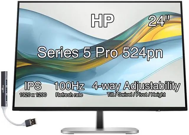 Main image of Series 5 Pro 24" 100Hz WUXGA IPS Monitor Adjustable Tilt, Swivel, Pivot | Anti Glare, Flicker Free, VESA Mount (100mm), HDMI, DisplayPort, USB Hub, Black/Silver