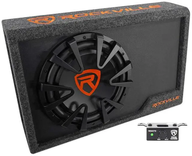 Alt view image 2 of 6 - RWS12CA 12" Powered Car Subwoofer Enclosure with RWK81 Wire Kit | 1200W Peak / 300W RMS, Slim Sealed MDF, RCA and High-Level Inputs, Low-Pass Crossover, Bass Knob, 8-Gauge Amp Kit, 2-Items