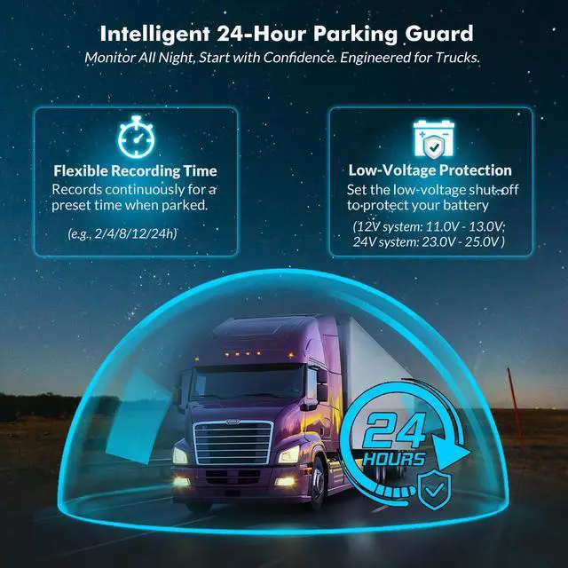 Alt view image 3 of 7 - T4.5 3 Channel Dash Cam with 4.5" Monitor, Waterproof Backup Camera - 1080P Front & IR Night Vision Rear/Side Cameras for Semi Truck RV Trailer Van Bus - Parking Mode, Free App, Loop Recording