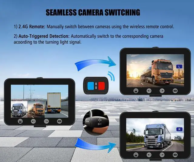 Alt view image 6 of 7 - T4.5 3 Channel Dash Cam with 4.5" Monitor, Waterproof Backup Camera - 1080P Front & IR Night Vision Rear/Side Cameras for Semi Truck RV Trailer Van Bus - Parking Mode, Free App, Loop Recording