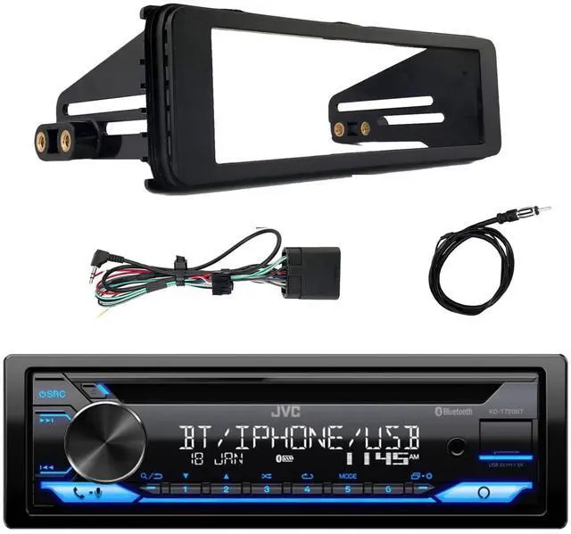 Main image of Single DIN AM/FM Radio Bluetooth CD Player Receiver with 98-13 Harley Davidson, HD Touring Stereo Installation Kit, 22" Antenna
