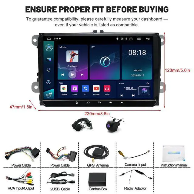 Alt view image 7 of 7 - 9" Touschscreen Car Radio for VW Rabbit 2006-2009 Car Stereo with | Wireless CarPlay and Android Auto 2G+64G Android 14 Double Din Head Unit Support GPS Bluetooth WiFi FM SWC Camera Mirror Link