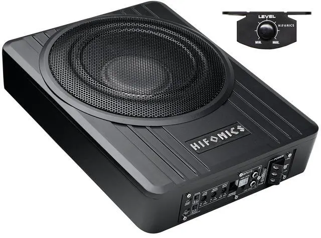 Alt view image 2 of 7 - Brutus BW-110A - 800 Watts Compact Amplified Under The Seat Car Truck Subwoofer Low Profile with Bass Remote and 4 Gauge Red Kit and Gravity Magnet Phone Holder Bundle, Black, (BW-110A+4GR)
