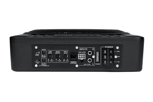 Alt view image 6 of 7 - Brutus BW-110A - 800 Watts Compact Amplified Under The Seat Car Truck Subwoofer Low Profile with Bass Remote and 4 Gauge Red Kit and Gravity Magnet Phone Holder Bundle, Black, (BW-110A+4GR)