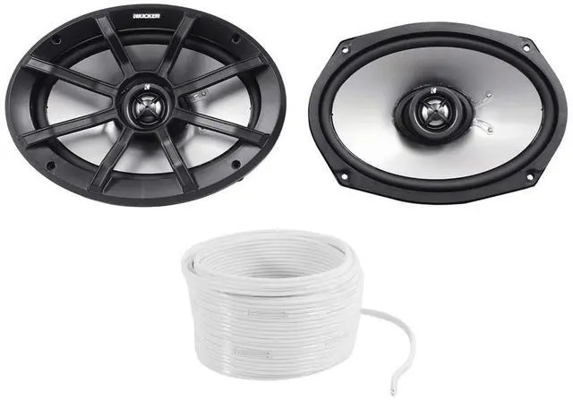 Main image of (2) 40PS694 6x9 180w Compatible with Polairs/ATV/UTV/RZR Marine Motorcycle Speakers PS69 Bundle with Rockville Marine 16G50 OFC 16 Gauge 50 Foot 100% Copper Speaker Wire White