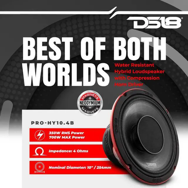 Alt view image 2 of 6 - PRO-HY10.4B 10" Water Resistant Hybrid Mid-Range Loudspeaker with Built-in Driver 700W Max Power 4-Ohm - 10" Midrange with Compression Driver Horn Great for Motorcycles and All Audio Applications