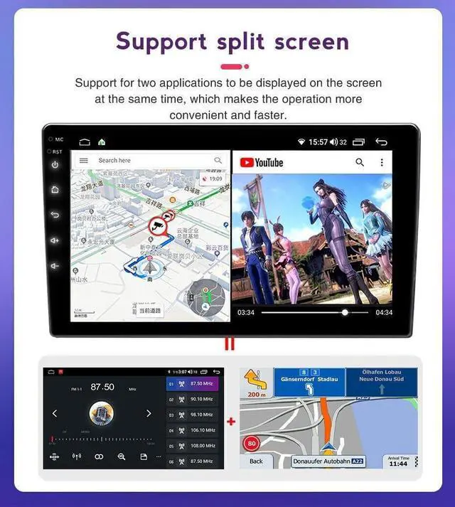 Alt view image 4 of 6 - 7" Double Din Car Radio Stereo for Ford Mustang 1994-2004 with Wireless CarPlay & Android Auto IPS Touchscreen Head Unit WiFi GPS Navigation Bluetooth FM with SWC Backup Camera, 2+64G