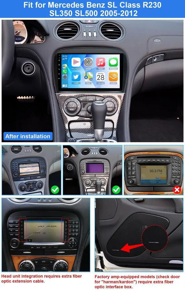 Alt view image 2 of 7 - 9 inch Android 14 Double Din Car Radio Stereo for Mercedes SL63 SL65 SL500 R230 SL350 SL500 2005-2012, 4+64G Touchscreen Car Radio with Wireless Carplay Android Auto GPS Navi Bluetooth Backup Camera