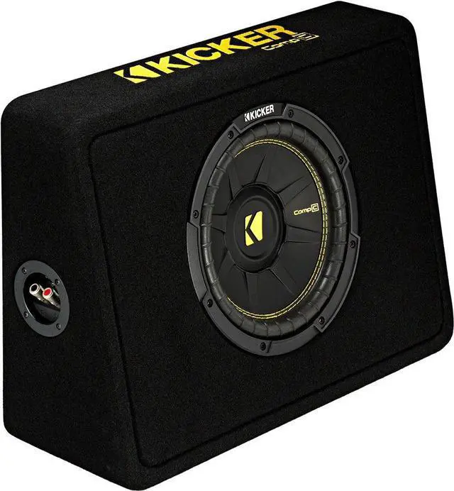 Main image of TCWC102 CompC 10" Subwoofer in Thin Profile Enclosure 2-Ohm | Shallow behind-seat truck box, forced-air cooled woofer, big bass from minimal mounting depth, 10 inch size