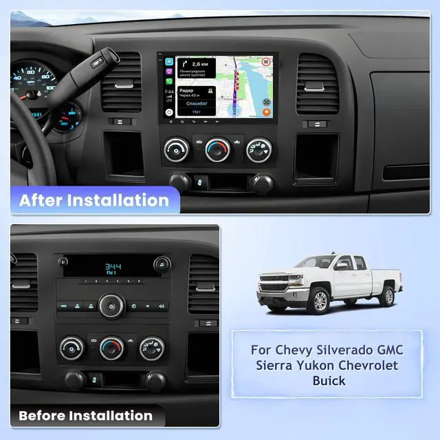 Alt view image 2 of 7 - 8'' Car Radio for Buick Lucerne 2006 2007 2008 2009 2010 2011 | Touchscreen Radio Head Unit with Wireless CarPlay Android Auto Bluetooth GPS WiFi Mirror Link FM/EQ/RDS Backup Cam MIC