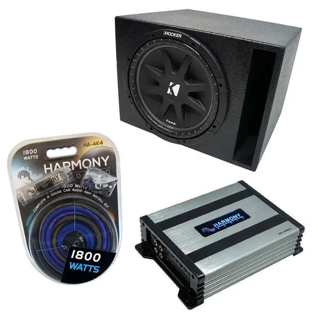 Main image of Universal Car Stereo Rhino Coated Ported 12" Kicker Bundle Comp C12 Sub Box Enclosure & Harmony HA-A400.1 Amp