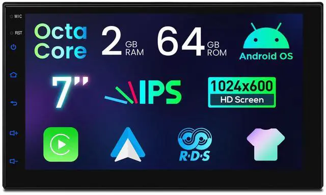 Main image of Universal Double Din Car Stereo, 7IPS Touchscreen Head Unit with GPS Navigation, Built-in DSP, Bluetooth, Wireless CarPlay & Android Auto, 2GB RAM + 64GB Storage