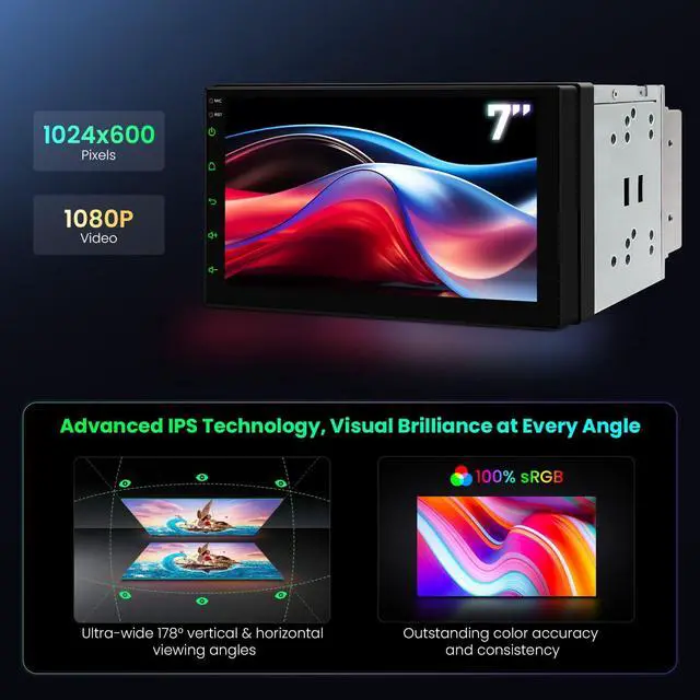 Alt view image 2 of 7 - Universal Double Din Car Stereo, Android 14 Octa Core Car Radio Player, 7 Inch Touch Screen Head Unit GPS Navigation Support Bluetooth DSP CarPlay Android Auto Split Screen 4G LTE 5GHz WiFi