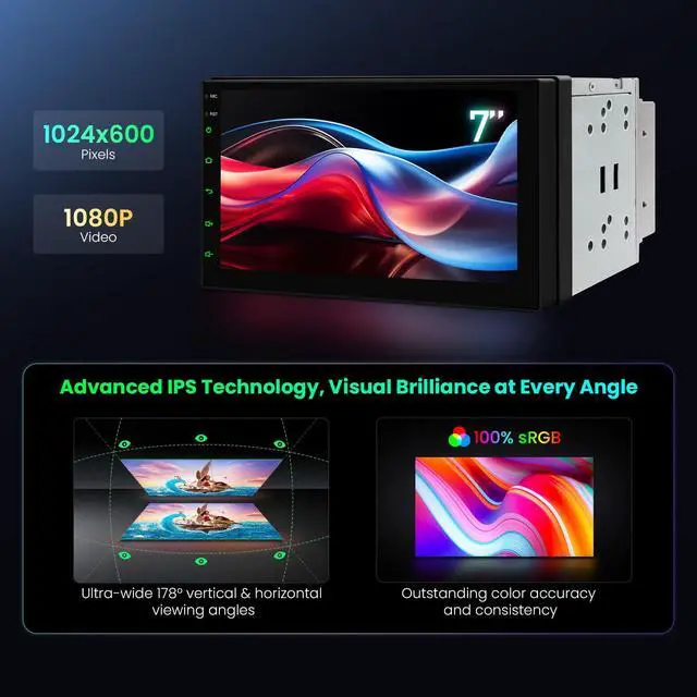 Alt view image 4 of 7 - Universal Double Din Car Stereo, 7IPS Touchscreen Head Unit with GPS Navigation, Built-in DSP, Bluetooth, Wireless CarPlay & Android Auto, 2GB RAM + 64GB Storage