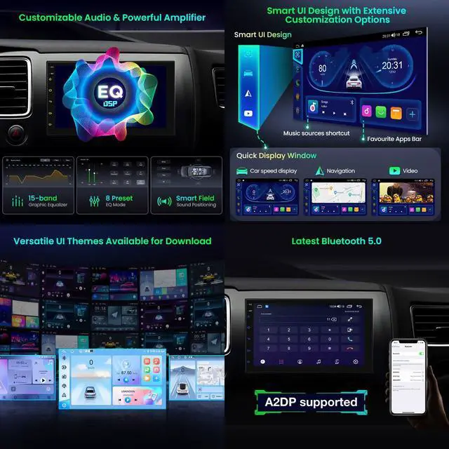 Alt view image 6 of 7 - Universal Double Din Car Stereo, 7IPS Touchscreen Head Unit with GPS Navigation, Built-in DSP, Bluetooth, Wireless CarPlay & Android Auto, 2GB RAM + 64GB Storage