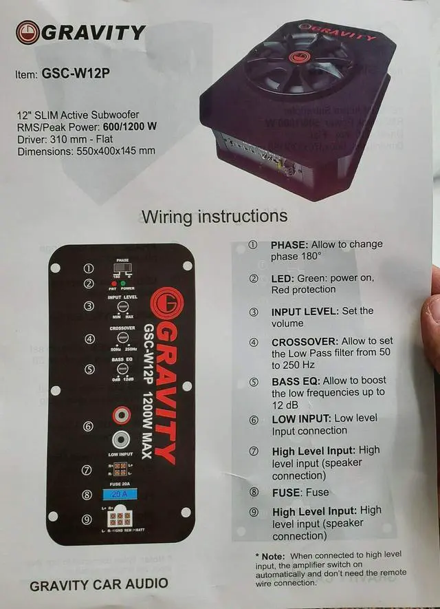 Alt view image 7 of 7 - GSC-W12P 1200 Watts Max Power 600W RMS 12 Inch Car Audio Compact Under Seat Slim Powered Stereo Subwoofer Enclosure 12" Elite Sub Great for All Vehicles