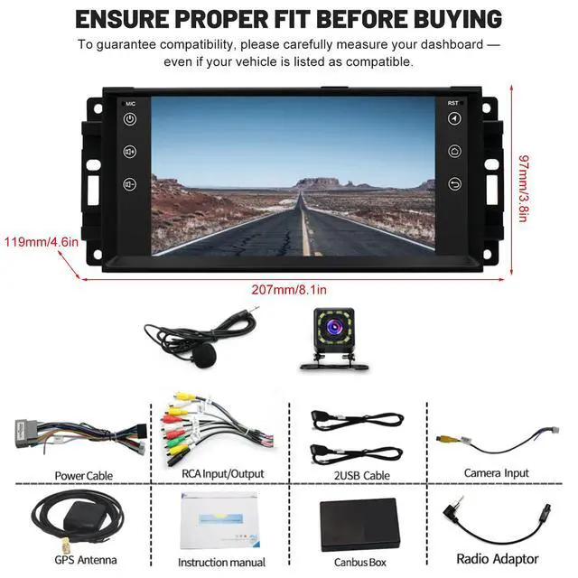 Alt view image 7 of 7 - 2+64G Double Din Car Radio Stereo Upgrade for 2007-2012 Dodge Nitro Android 14 Wireless Carplay Android Auto 7" Touch Screen GPS Navi Head Unit Radio Receiver Bluetooth WiFi BT DSP SWC+Backup Camera