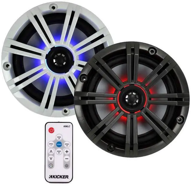 Main image of 1 Pair of KM65 6.5" 195W Multicolor LED Marine Coaxial Speakers Bundle Combo with LED Remote Controller