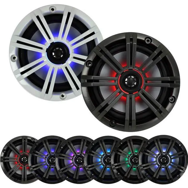 Alt view image 2 of 7 - 1 Pair of KM65 6.5" 195W Multicolor LED Marine Coaxial Speakers Bundle Combo with LED Remote Controller