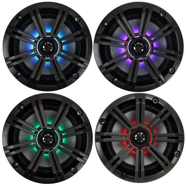 Alt view image 6 of 7 - 1 Pair of KM65 6.5" 195W Multicolor LED Marine Coaxial Speakers Bundle Combo with LED Remote Controller