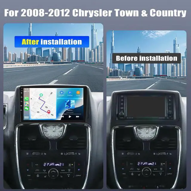Alt view image 2 of 7 - 10.1" Screen Radio for Chrysler Town & Country 2008 2009 2010 2011 2012 | Car Radio Touch Screen with CarPlay Android Auto GPS Bluetooth, WiFi, SWC, FM, Mic, WiFi, Backup Camera, 4+64G