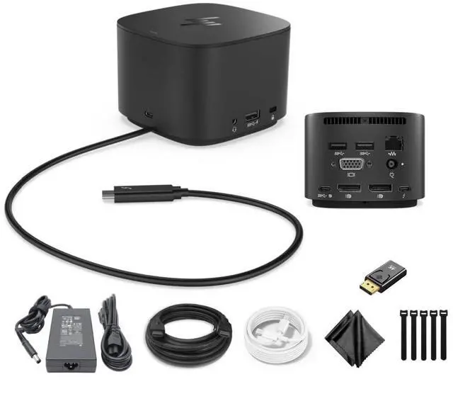 Main image of Genuine HP Thunderbolt Dock 120W G2-2UK37ET/ 2UK38ET/ 2UK38UT/ 9LL35AA Multiport Docking Station for Laptop Dual Displays, w/ 120W Power Supply, HDMI Cable, DisplayPort to HDMI Adapter, USB-C Cable