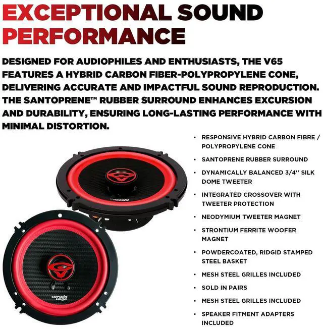 Alt view image 3 of 7 - Cerwin-Vega V65 6.5" VEGA 2-Way 360 Watts 4 Ohm Coaxial Speakers(Pair)