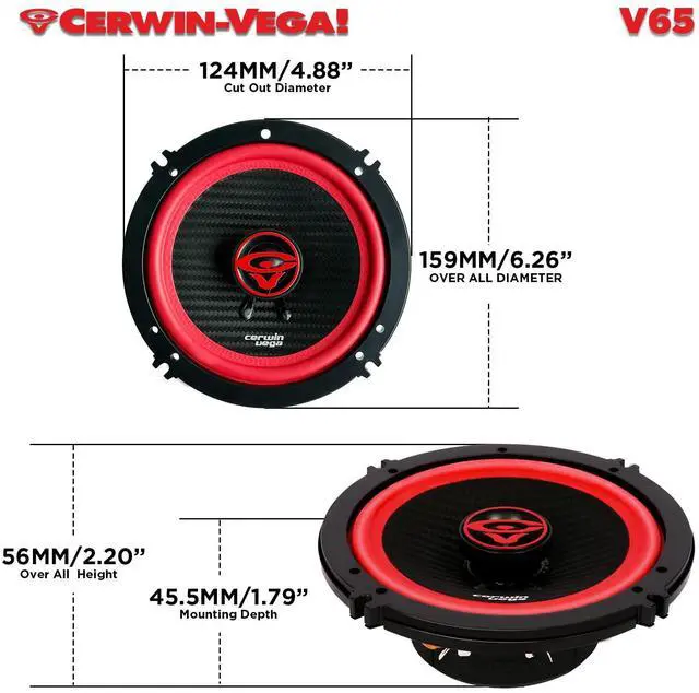 Alt view image 5 of 7 - Cerwin-Vega V65 6.5" VEGA 2-Way 360 Watts 4 Ohm Coaxial Speakers(Pair)
