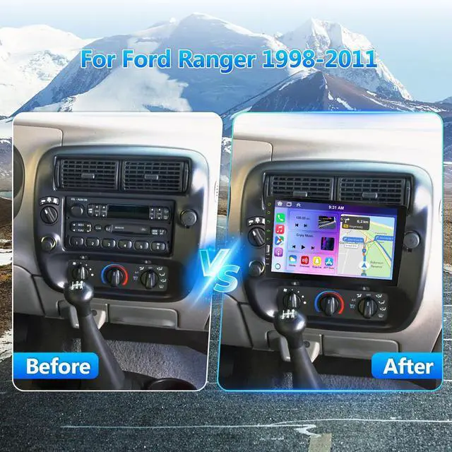 Alt view image 2 of 7 - Single Din Car Radio for Ford Ranger 1998-2011 with Wireless CarPlay and Android Auto, 9 Inch HD Touch Screen 1 DIN Car Stereo Receiver Supports Bluetooth Handsfree FM AM USB Mirror Link Rear Camera