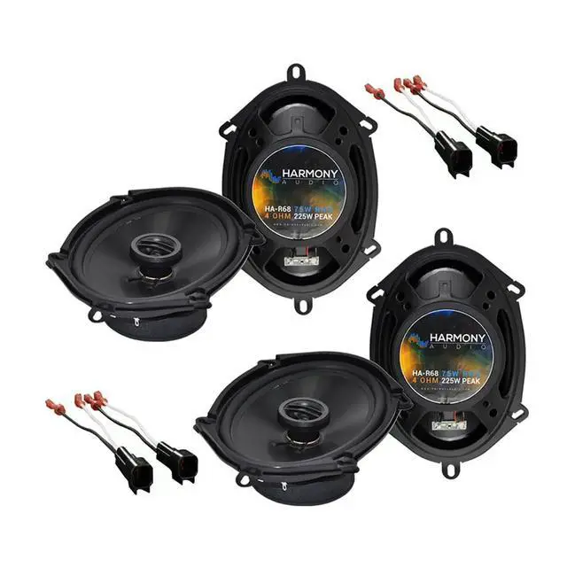 Main image of Fits 1999-2004 Ford F250 F350 5x7 6x8 Speakers with Harness | 225W factory replacement upgrade package, plug-and-play truck install, HA-R68 series pair, no splicing, clear sound